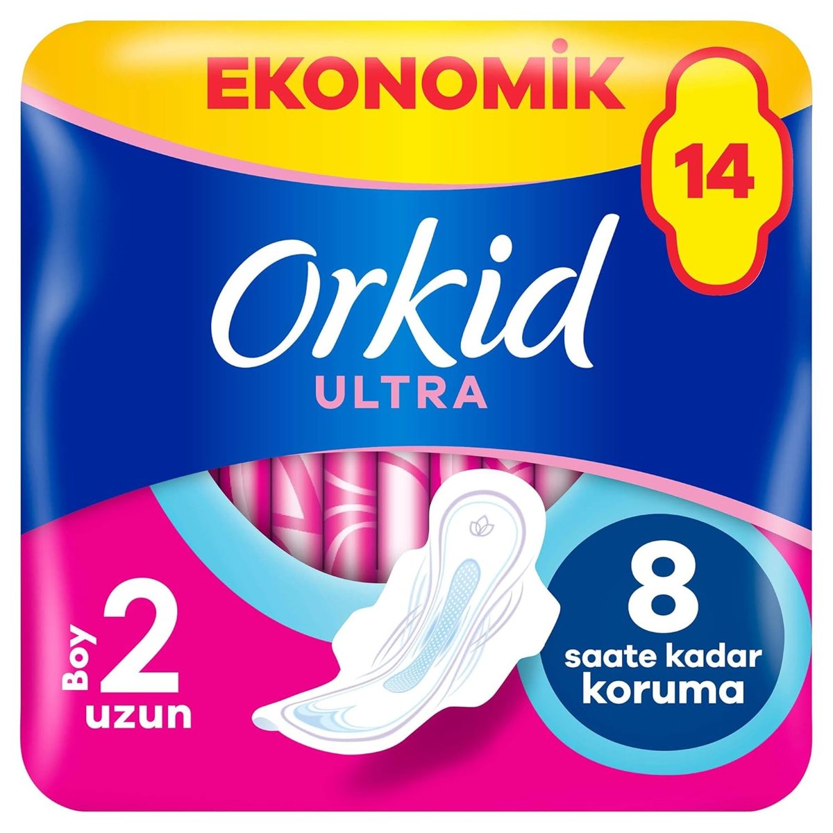 Orkid Ultra Hijyenik Ped Uzun (Boy 2) Ekonomik Paket 14 Adet Ped