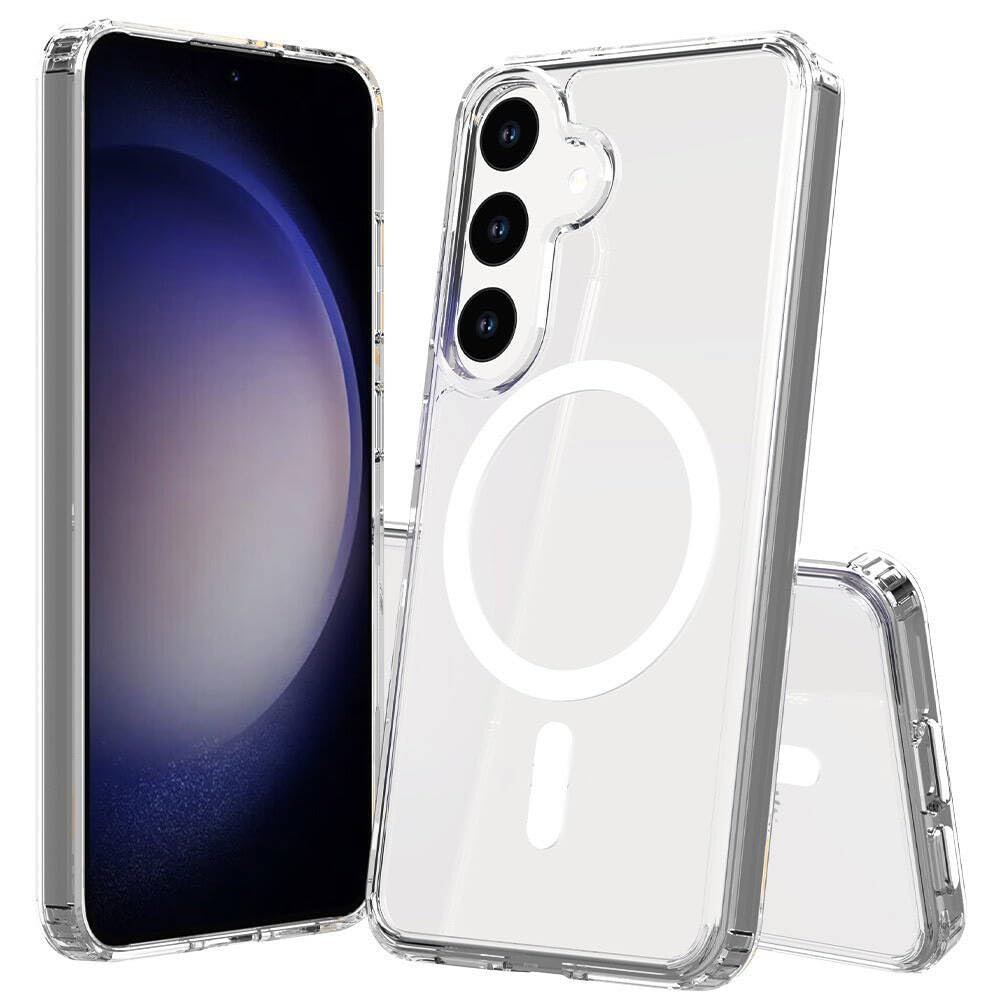 Zore Galaxy ile uyumlu S24 Plus Kılıf M-safe Şarj Özellikli Şeffaf Sert PC Zore Embos Kapak Renksiz