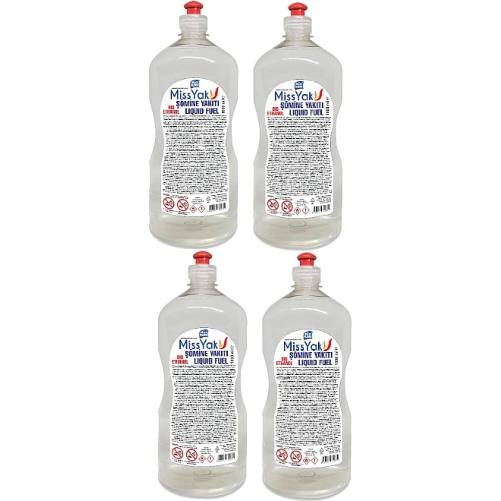 MissYak BioEtanol Ocak Sıvı Yakıt 1 Litre x 4 Adet Kokusuz Dumansız Çevre Dostu Şömine Yakıtı