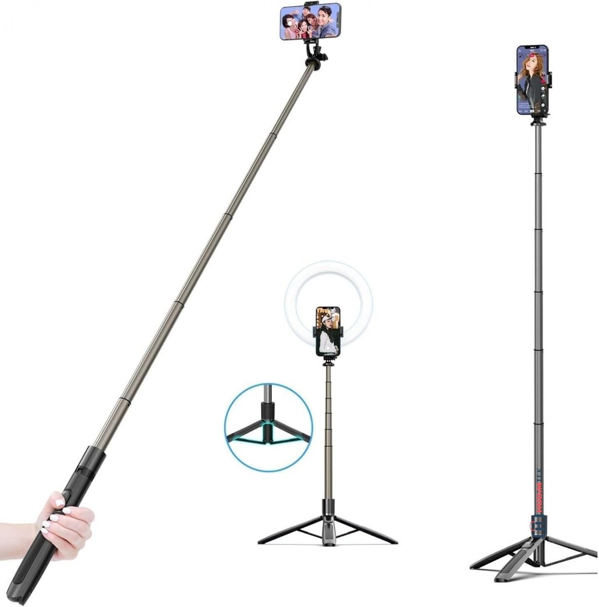 Hobimtek Q6 Katlanabilir Çok Fonksiyonlu Selfie Tripod Vlog Uzaktan Kumandalı 4 in 1 Android Ios
