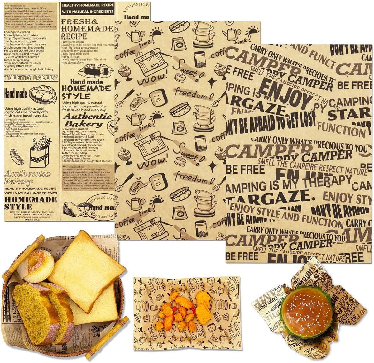 AEE® 100 Adet Vintage Gazete Desenli Yağ Geçirmez Sunum Kağıdı 25x35 cm | Hamburger, Fast Food, Mangal ve Paket Servis İçin Gıda Altlığı
