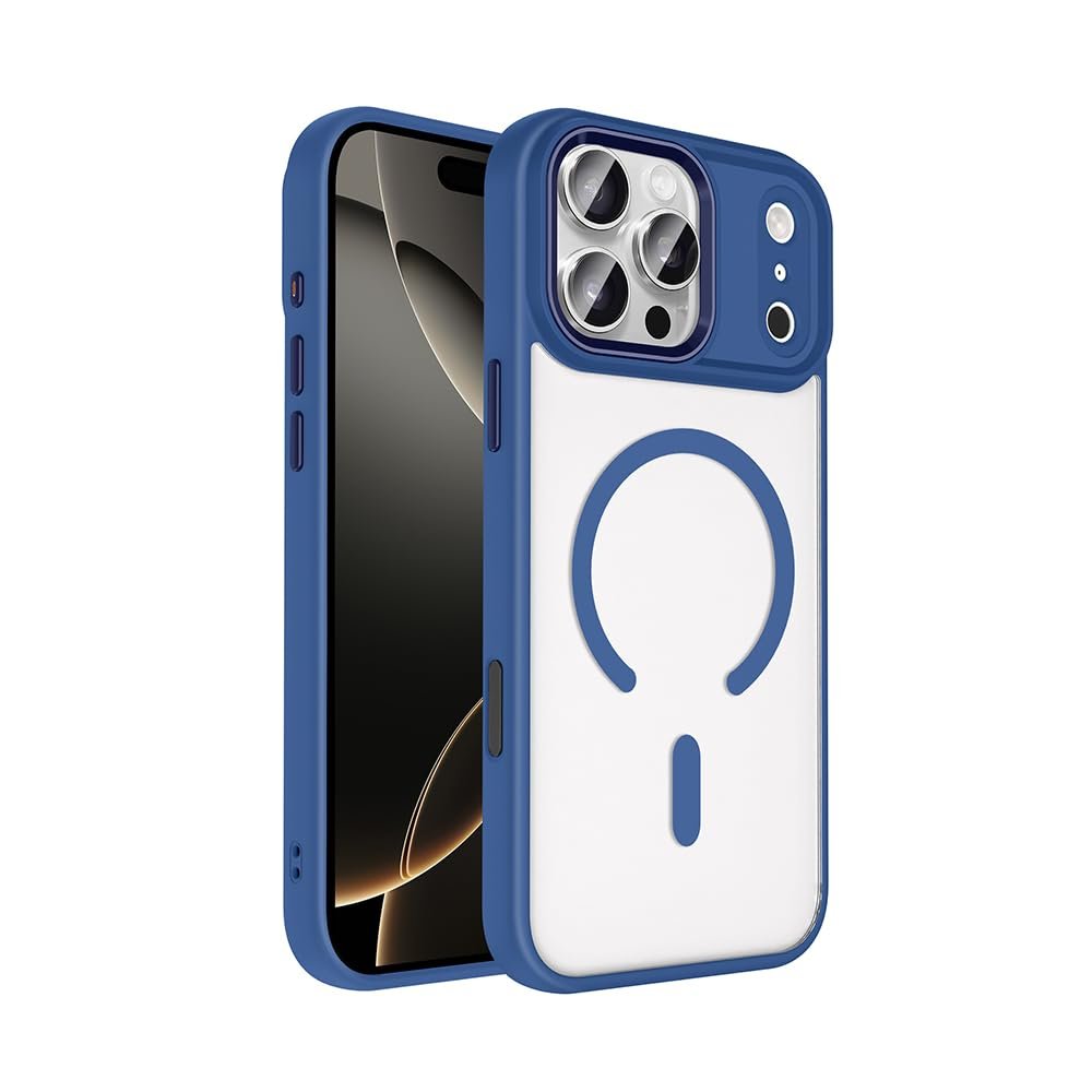 Senon Apple iPhone 17 Pro Max İçin Kılıf Magsafe Uyumlu Şarj Özellikli Zore Krom M-safe Silikon Kapak (Lacivert)