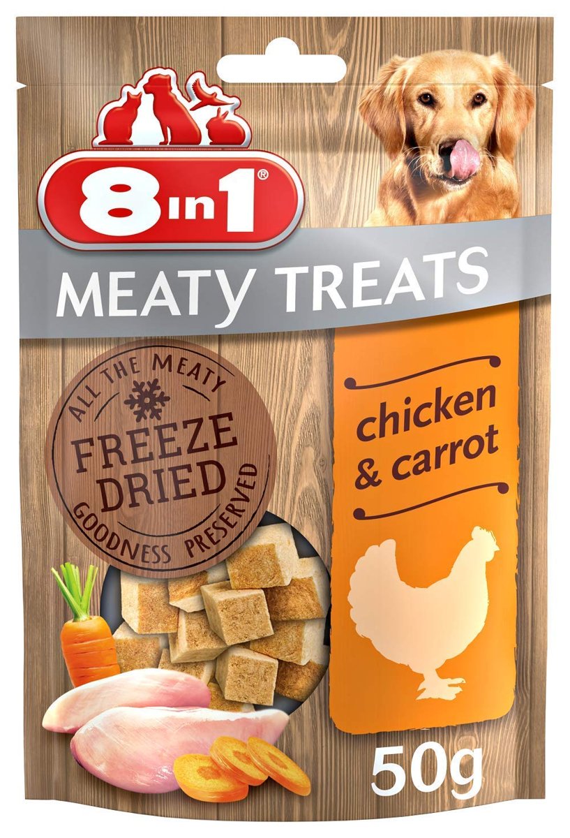8in1 Meaty Treats Freeze Dried Tavuklu/Havuçlu, 50 gr Köpek Ödülü