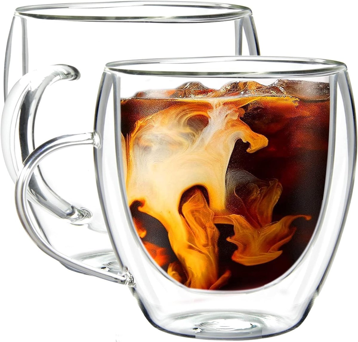 ARVALE 2 Adet Çift Cidarlı 250 ml Kulplu Cam Çay Kahve Süt Kupa Borosilikat Bardak