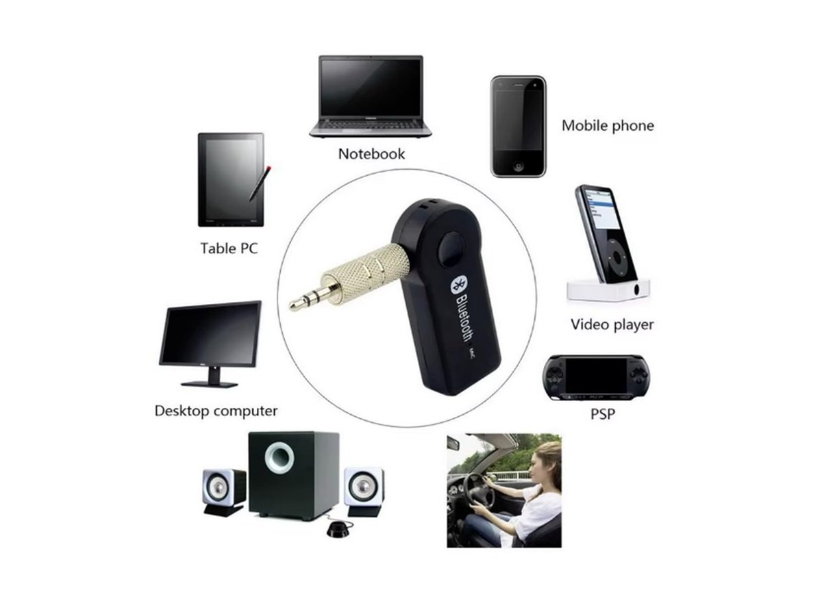 Mikrofonlu Bluetooth Ses Alıcı Araç ve Hoparlör İçin Aux Girişli Kablosuz Dönüştürücü Kiti