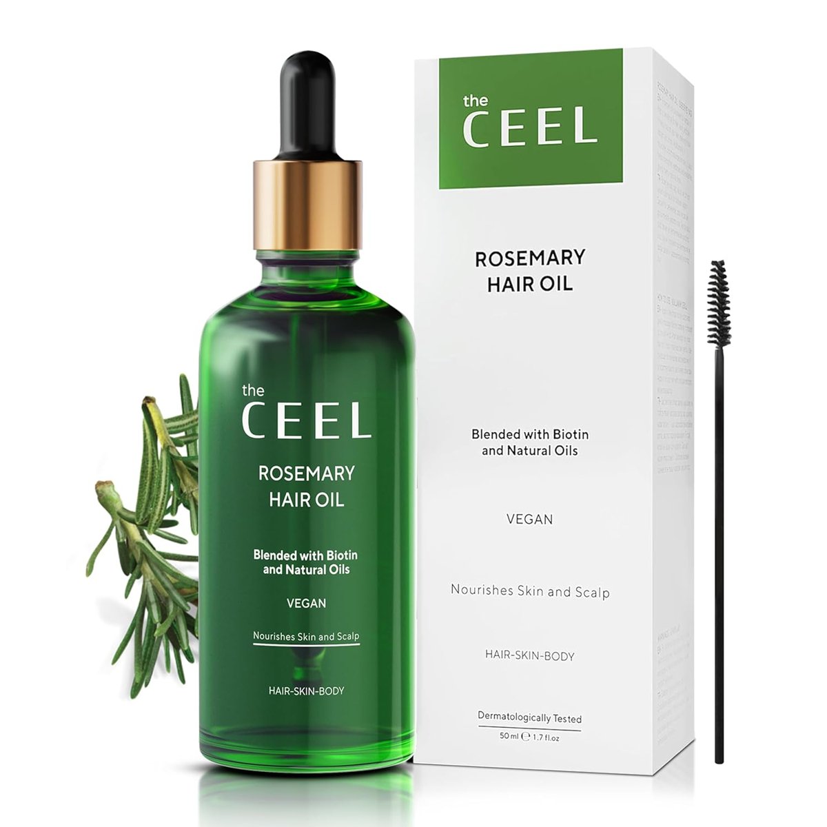 The Ceel Biberiye Saç Yağı Complexi 50 ml - Biotin, Hint Yağı ve Vitamin E İçeren Bitkisel Bakım Yağı, Saç Derisi, Kaş ve Kirpik İçin Besleyici ve Parlaklık Destekleyici
