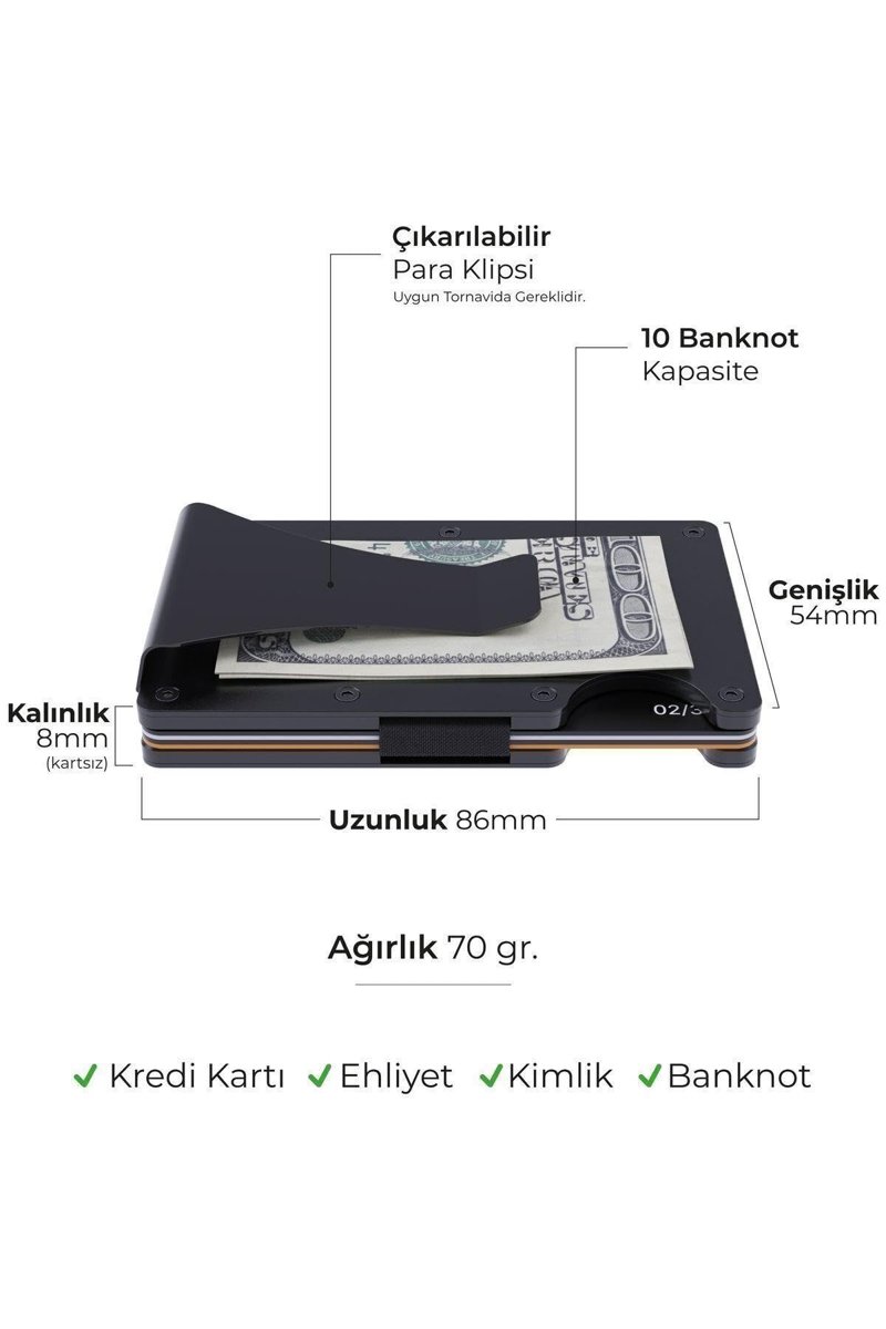 Valkyrie RFID Korumalı Alüminyum Metal 20 Kart Kapasiteli İnce Hafif Güvenli Kartlık Siyah