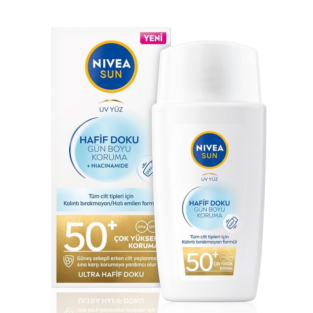 NIVEA SUN SPF50+ Hafif Dokulu Güneş Koruyucu Yüz Kremi 40ml, Yüksek Güneş Koruyucu, Erken Yaşlanma K