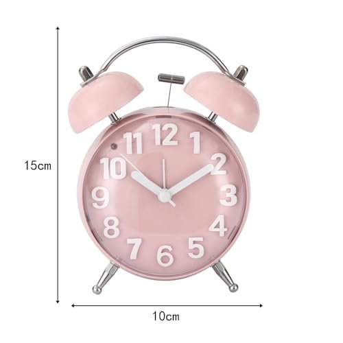 Valkyrie Retro Çalar Saat Işıklı Analog Masa Saati Dekoratif Komodin Saati Bombe Kapaklı 15x10 Pembe
