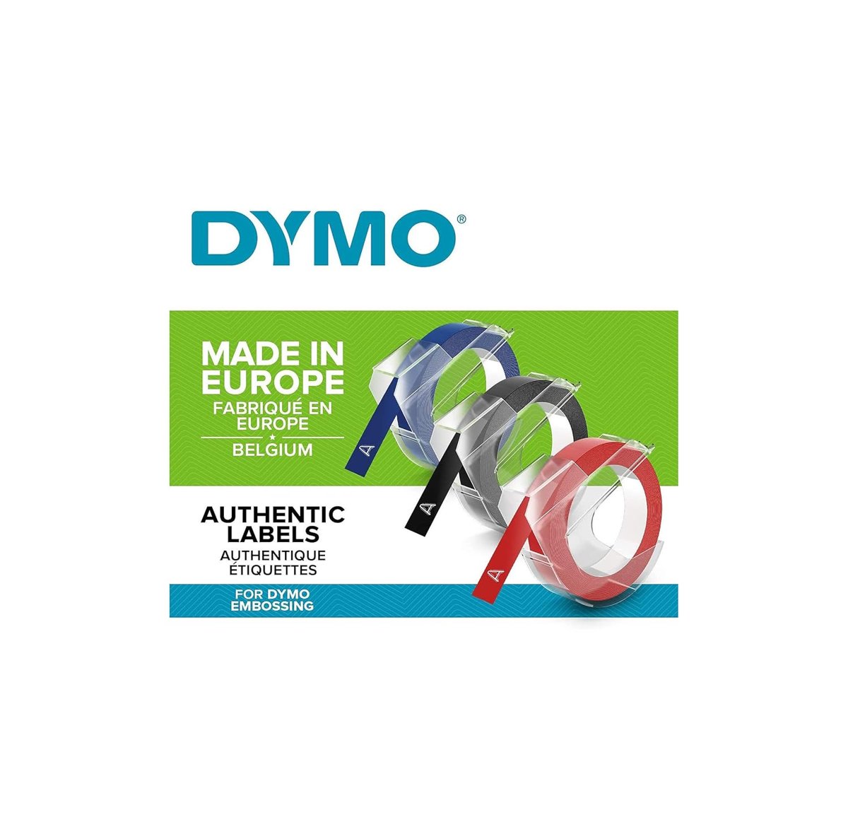 Dymo 3D Plastik Kabartma Şerit (9 mm x 3 mt), 3'lü Paket, Siyah/Kırmızı/Mavi - S0847750