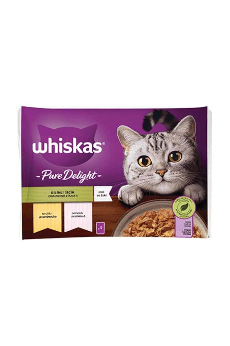 Whiskas Pouch Pure Delight Jöle İçinde Tavuklu ve Somonlu Yetişkin Kedi Konservesi 4x85 Gr