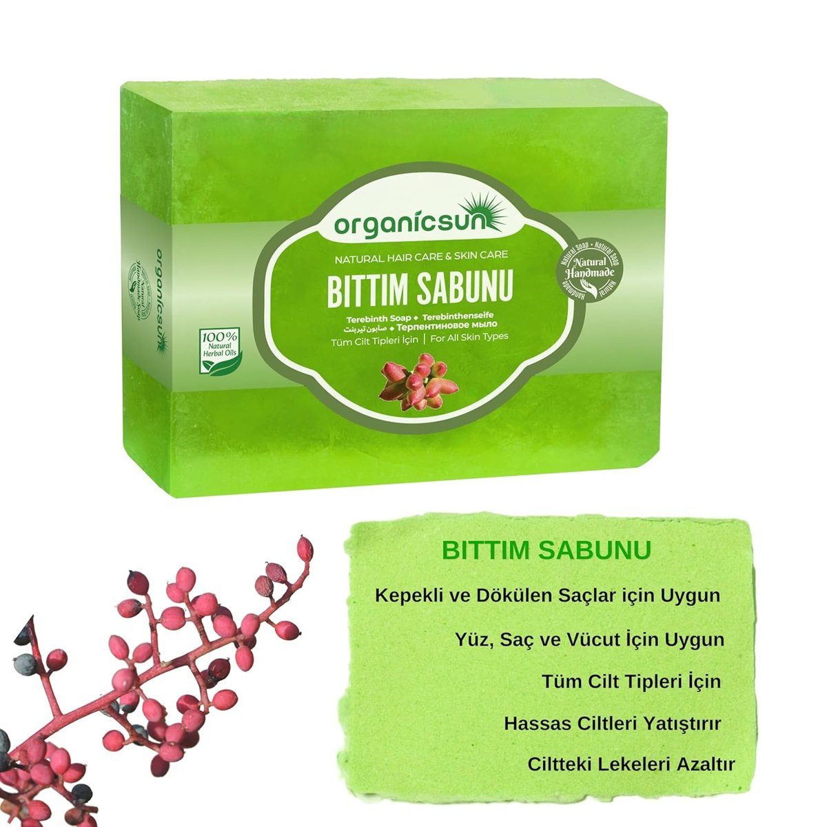 Organicsun Doğal Bıttım Sabunu 140 Gr 1 Adet Saç Dökülmesine Karşı Tüm Saç ve Cilt Tipleri İçin