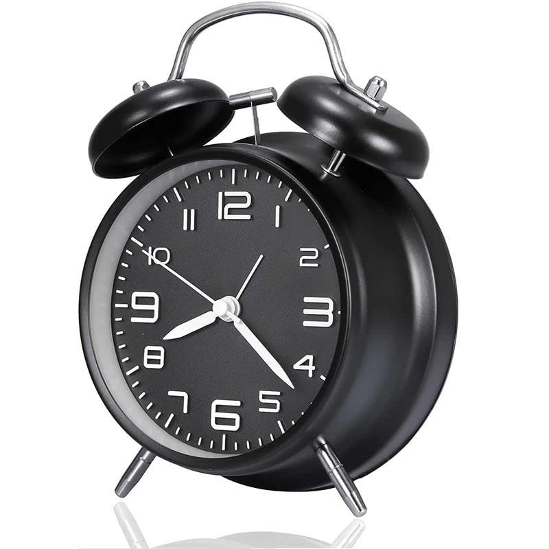 Valkyrie Sessiz Akar Saniyeli 16cm Alarm Masa Çalar Saat Yüksek Zil Sesi Büyük Boy Siyah