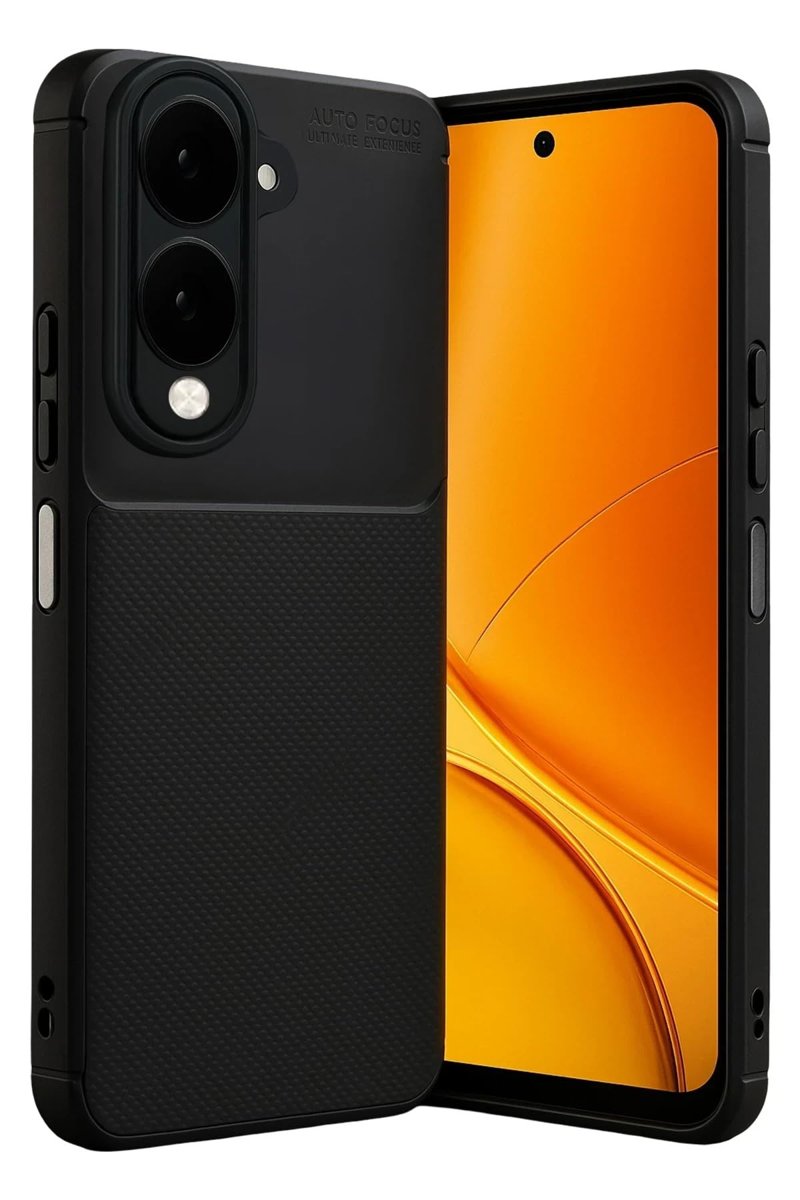 anka cep cep telefonu aksesuarları Vivo Y29S ile Uyumlu Auto Focus Karbon Görünümlü Silikon Kılıf - Siyah, Karbon-Vivo Y29S Kılıf