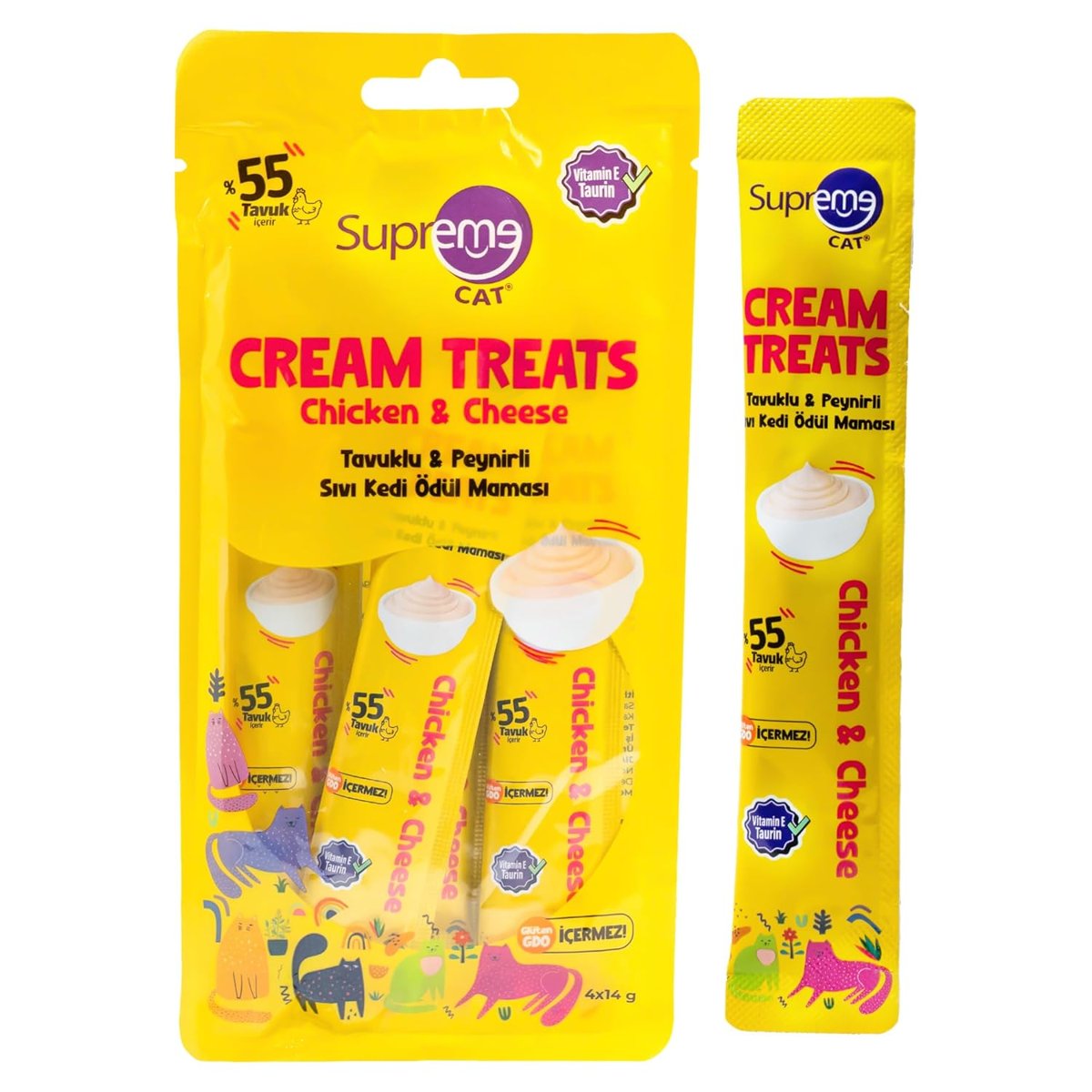 Supreme Cat Tavuklu & Peynirli Sıvı Kedi Ödül Maması 4 x 14 gr
