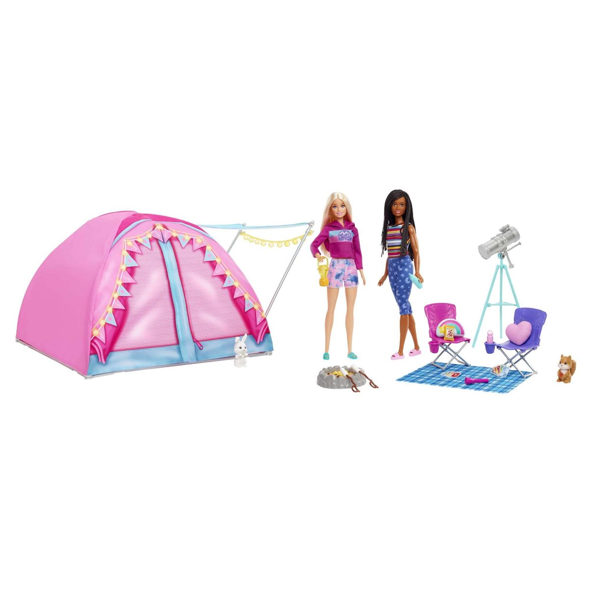 Barbie Malibu ve Brooklyn Kampta™ oyun seti 2 Barbie bebek, çadır ve aksesuarlarıyla It Takes Two™ k