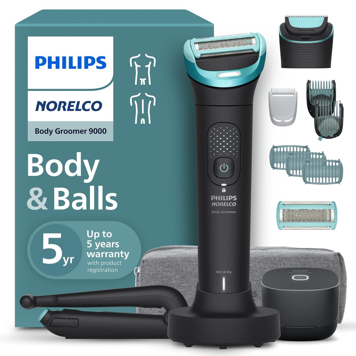 Philips Norelco Body Groomer 9000 Serisi, Çift Yönlü Kullanım ve Su Geçirmez Islak Kuru Tıraş Makine