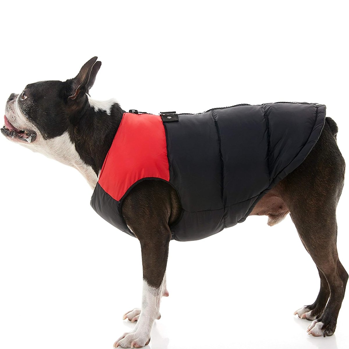 Gooby - Dolgulu yelek, köpek ceketi, manto, fermuarlı kazak ve keten halkalı, kırmızı, beden L