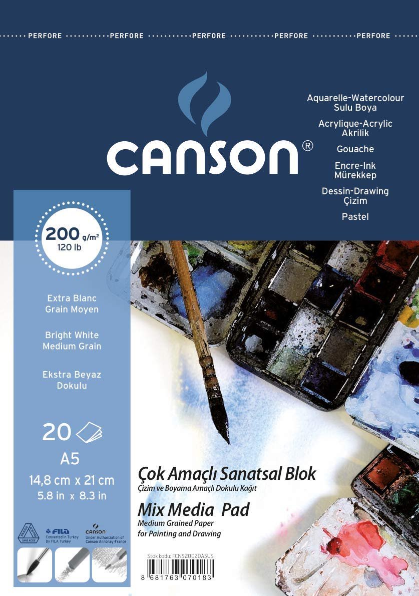 Canson Fineface Çok Amaçli Resim Bloklari 200Gr A5 20Yp Üstten Spiralli Resim Defteri