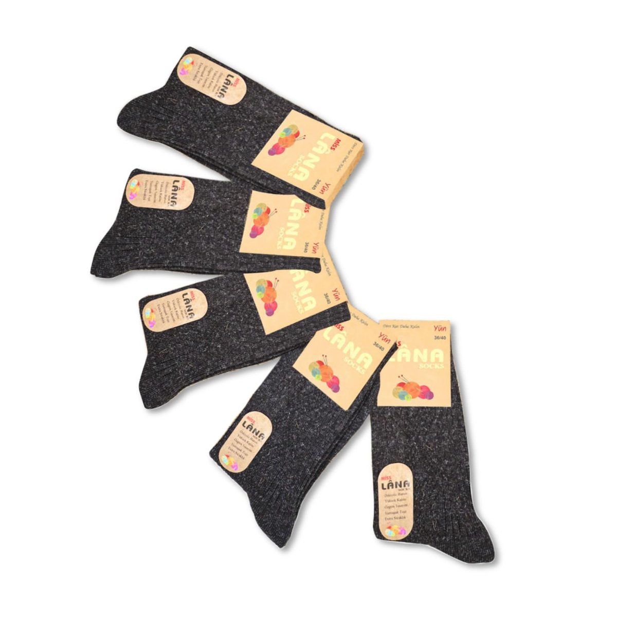 Lambswool Termal Çorap – 5 Çift Dikişsiz Kuzu Yünlü Kışlık Set – Hediye Kutulu, Soğuk Havalara Özel (siyah, 40-44)