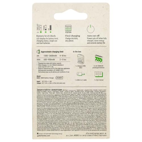 GP Batteries B423 USB Pil Şarj Cihazı 4 Adet 2600 AA Kalem Pilli Set