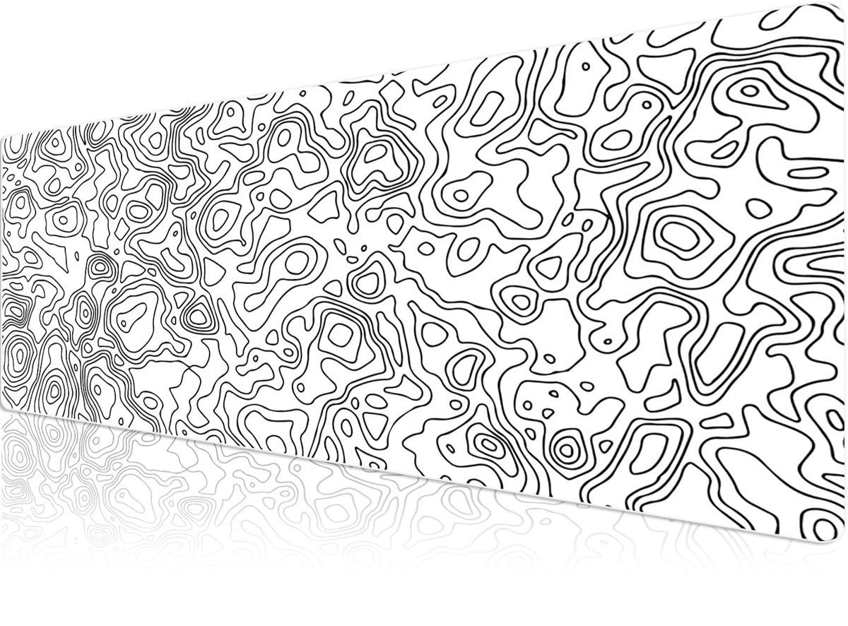 Klasse Pro - 5 Farklı Model Dikişli Kenar 120x60 cm Oyuncu Gaming Mouse Pad (White Map Lines)