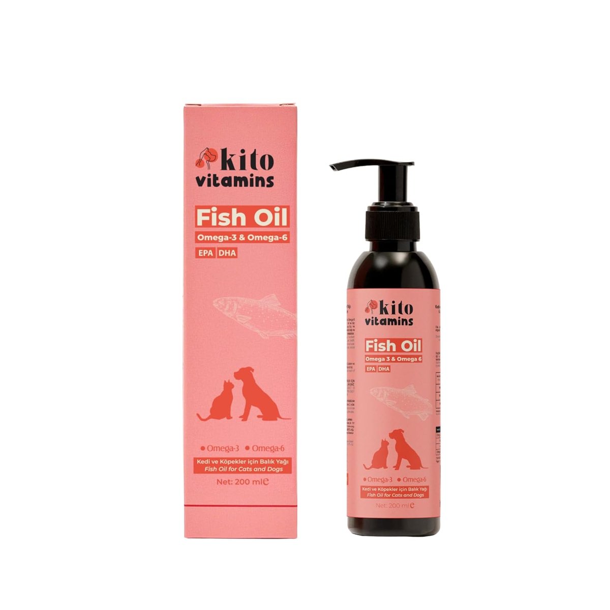 Kito Balık Yağı 200 ml (Kedi ve Köpekler için Omega 3  6 İçerikli Deri, Tüy, Eklem ve Kalp Sağlığı D