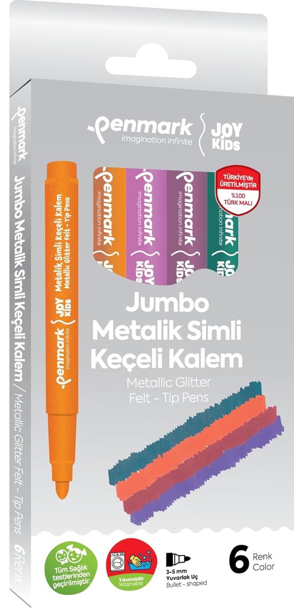 Penmark Süper Yıkanabilir Metalik Simli Jumbo Keçeli Kalem 6'lı