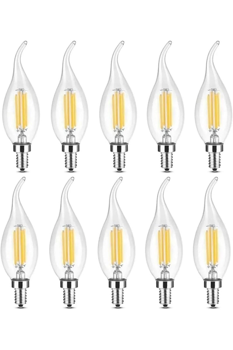 AmberLED 10 Adet Kıvrık Buji Ampul 4W Şeffaf Filament Rustik LED Ampul – E14 Duy, 3200K Günışığı Işık - Cata - Avize Ampulü
