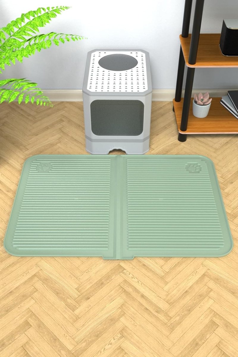 ATA HOME Silikon Mama Ve Kum Matı Havuzlu Yıkanabilir Kedi Tuvaleti Önü Kedi Kumu Paspası Büyük Boy 40X60 Yeşil