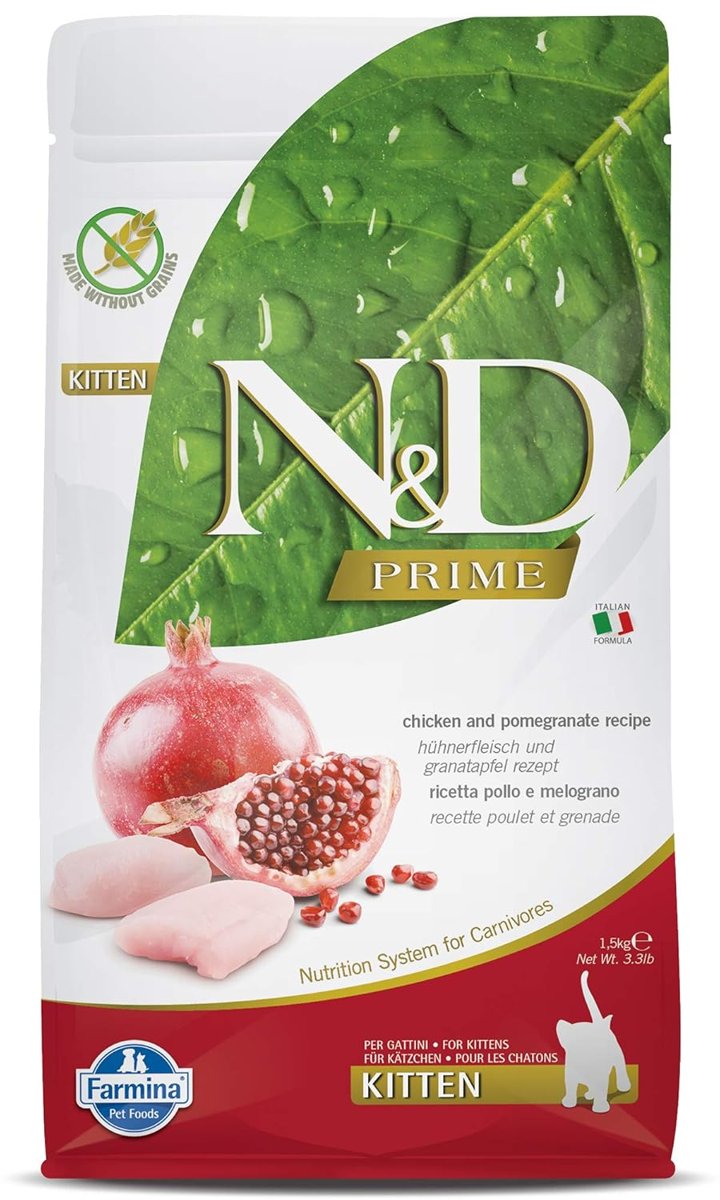 N&D Prime Kuru Kedi Maması, Tahılsız, Tavuk ve Narlı, Yavru Kedi, 1.5 kg