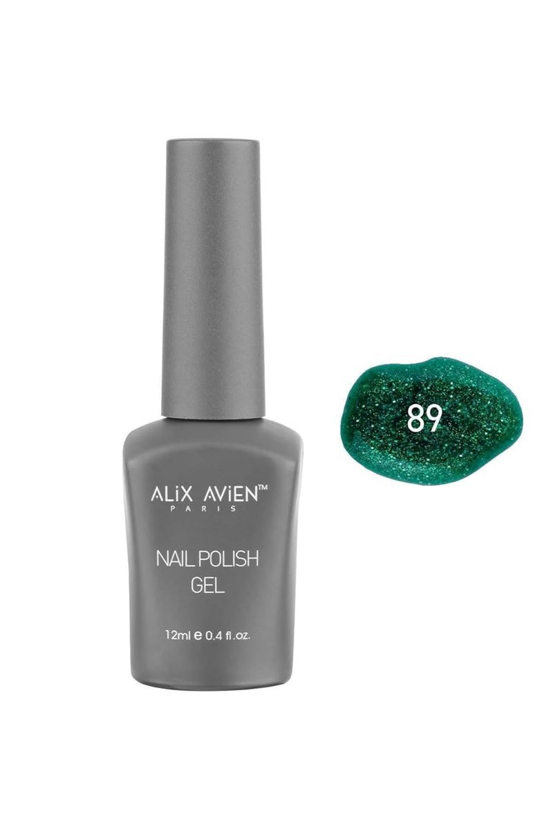 ALIX AVIEN Işıltılı Yeni Yıl Yeşili Kalıcı Oje 89-Yoğun Renk Veren Jel Oje 12 ml-Nail UV Gel Polish 89