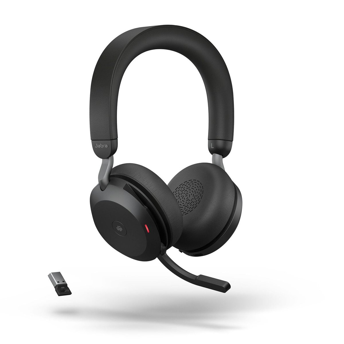 Jabra Evolve2 75 kablosuz PC kulaklık, 8 mikrofon teknolojisi, çift köpük stereo kulaklık, gelişmiş aktif gürültü iptali, USB-A Bluetooth adaptörü ve MS takım uyumluluğu, siyah
