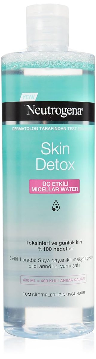 Neutrogena Skin Detox Micellar Water 3'ü 1 Arada Nazik Temizleyici Kir ve Makyaj Temizleme Suyu Yüz Göz Dudak İçin 400 ml