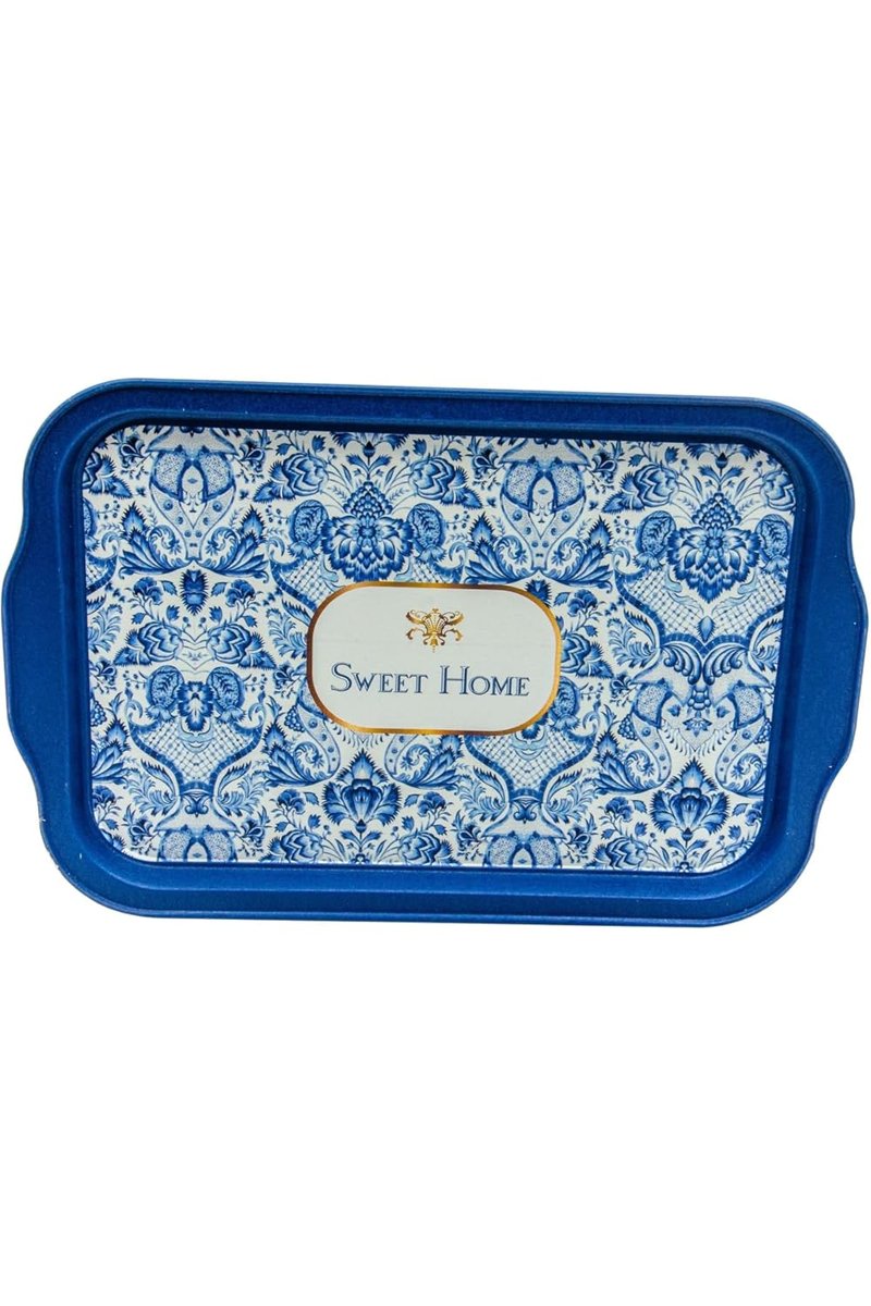 EVLE-Azulejos Desenli Metal Tepsi - Çay Kahve Tepsisi - Sunum Tepsisi 21 Cm X 31 Cm (Azulejos Sweet