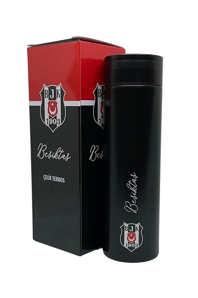 Beşiktaş 500ml Lisanslı Çift Katlı Paslanmaz Çelik Termos 8 Saat Sıcak Soğuk Hediye Kutulu Siyah