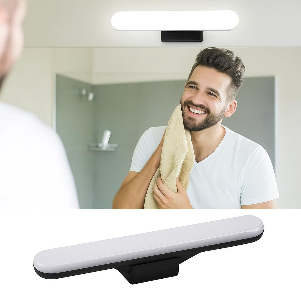 Elektrikurunleri 30cm Mıknatıslı Kablosuz LED Lamba – USB Şarjlı, 3W 32 LED, Dokunmatik Renk Değişimi, 6400K-4000K-3200K, Işıldak Aplik Makyaj Tıraş Mutfak Dolap Işığı Cata Led (Siyah)