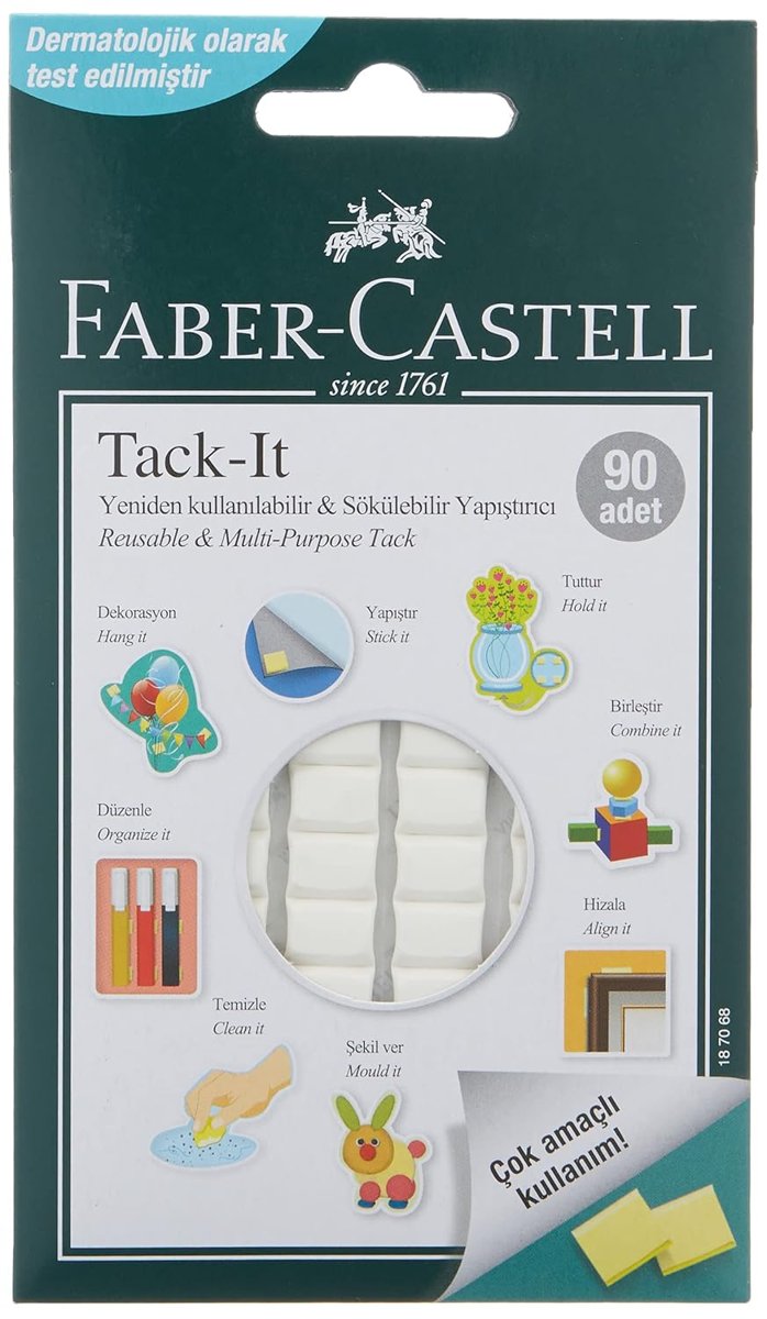 Faber-Castell Tack It 50 Gr Yapıştırıcı, Sökülebilir ve Yeniden Kullanılabilir Yapıştırıcı (Çok Renkli, Asorti)