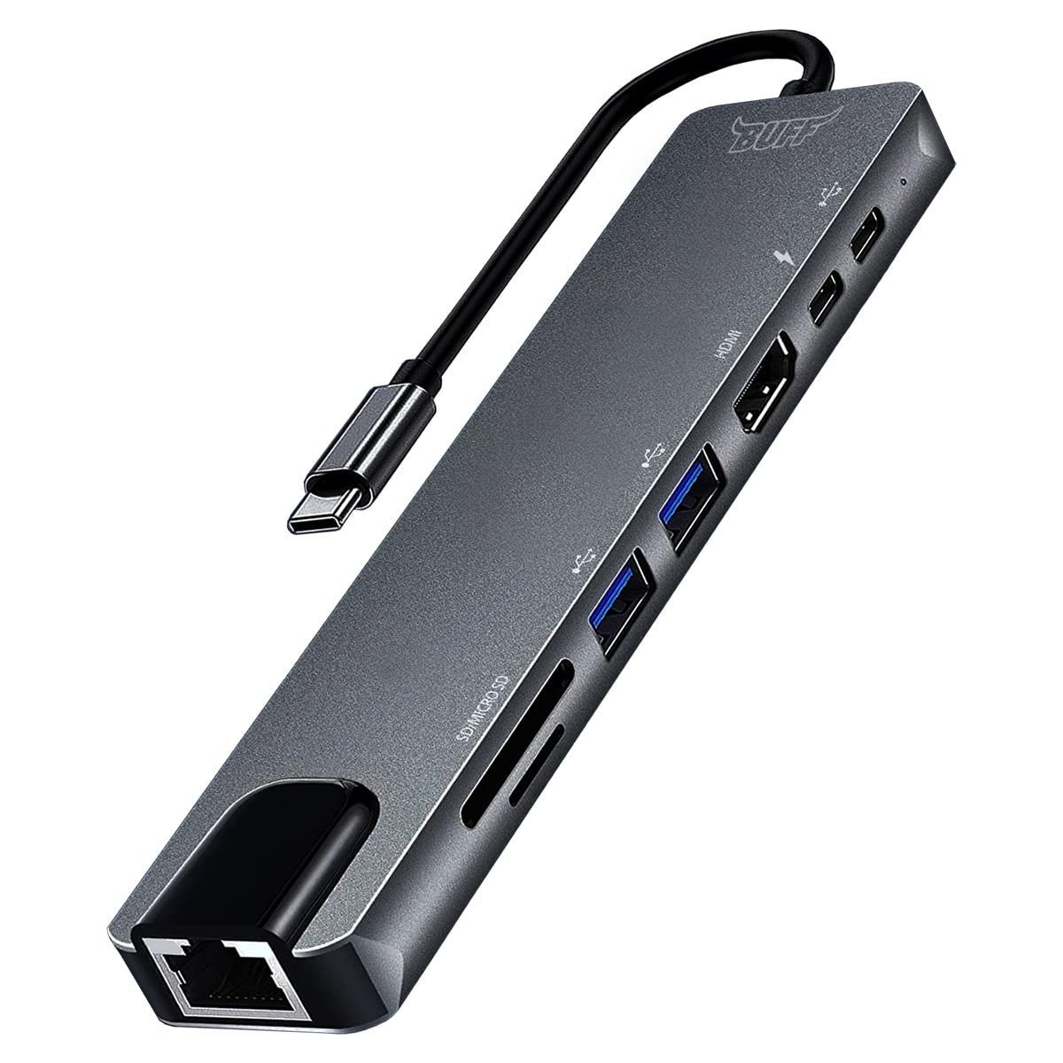 Buff Labs Type C USB 8 in 1 Hub Çoklayıcı Adaptör USB 3.0, HDMI, USB C, SD, Ethernet