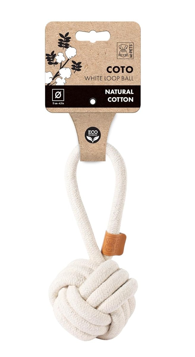 M-PETS COTO WHITE LOOP BALL 11CM ÇEKMELİ ÖRGÜ TOP OYUNCAK
