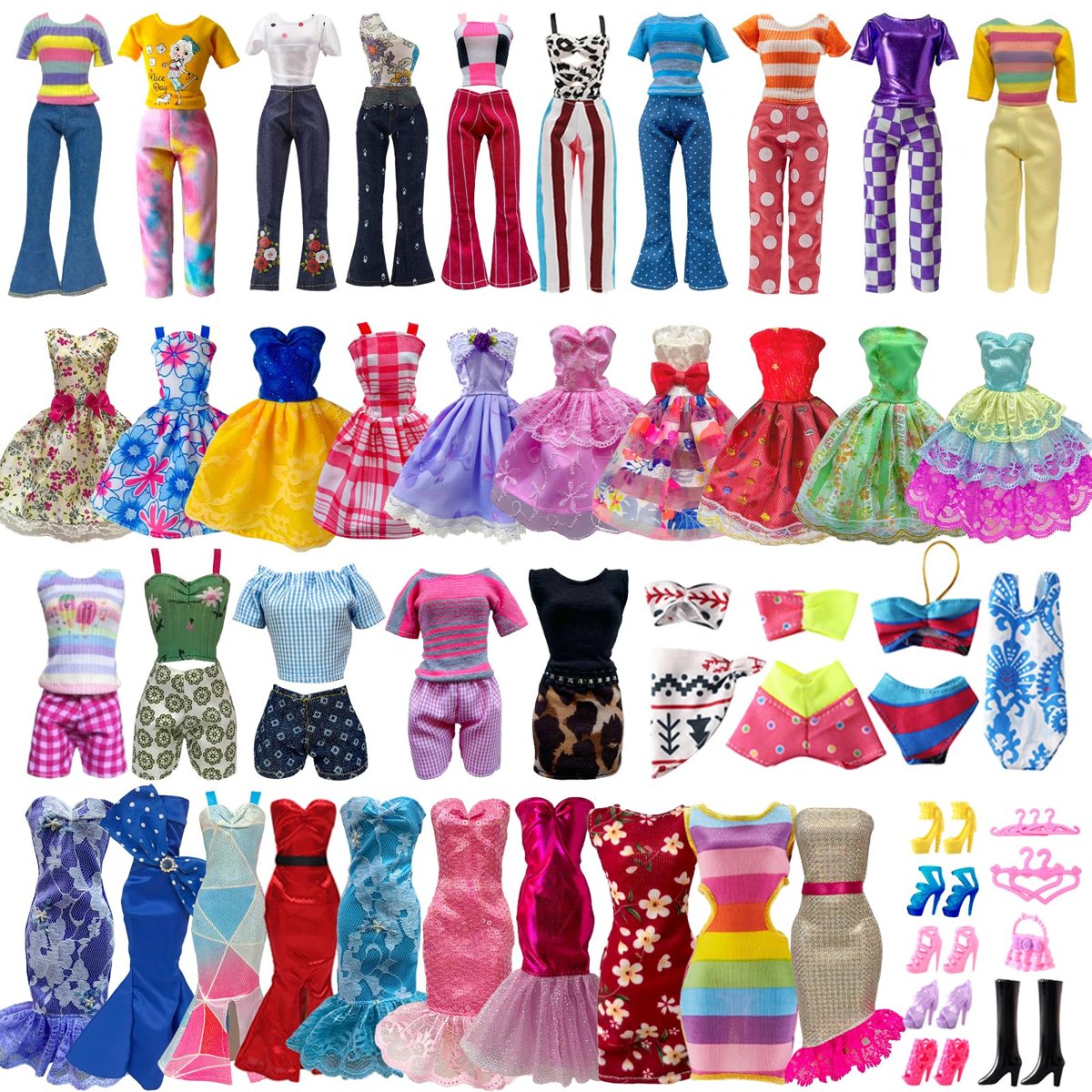30 Parça Oyuncak Bebek Kıyafetleri ve Aksesuarları 11,5 İnç Kız Bebekler için Rastgele 5 Üst, 5 Pantolon, Rastgele 3 Elbise, Rastgele 3 Moda Elbise, Rastgele 2 Mayo, 6 Çift Ayakkabı, 1 Çanta, 5 Askı