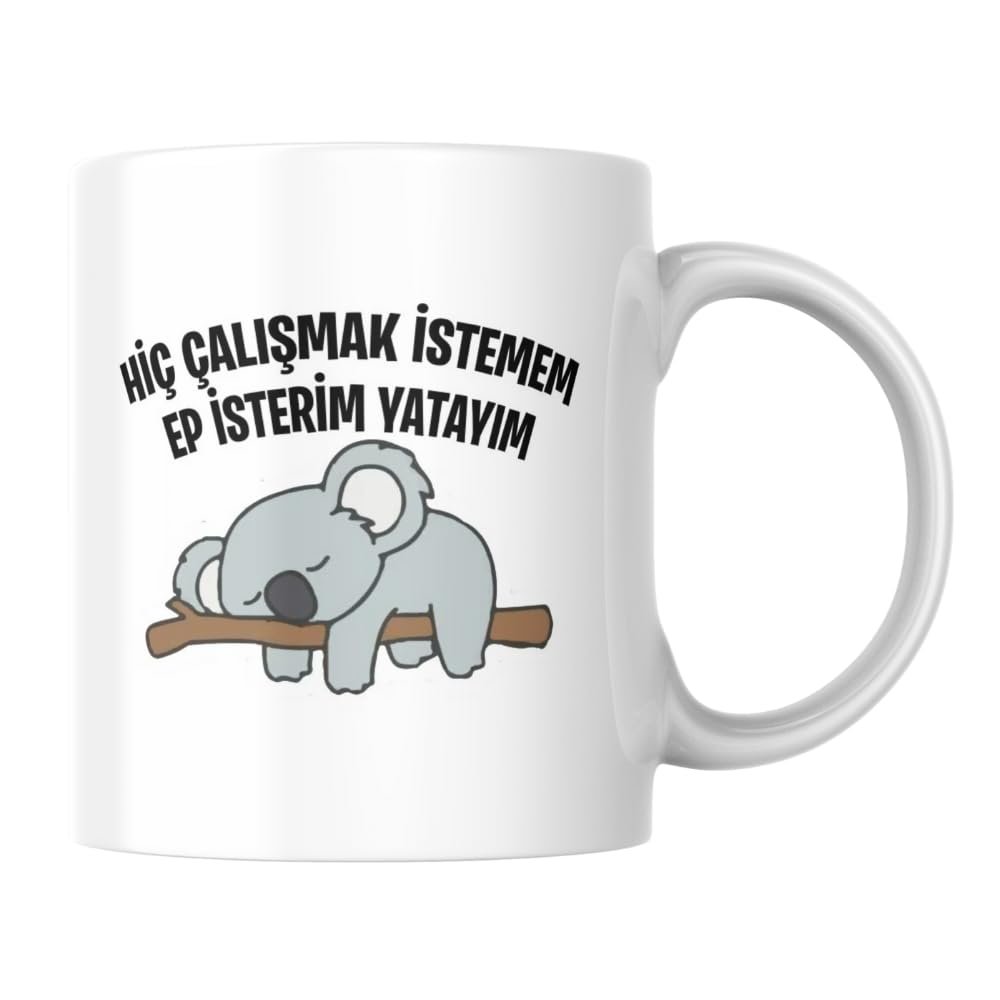 Hiç Çalışmak İstemem Ep İsterim Yatayım Komik Yazılı Kupa Bardak Hediyelik Çay Kahve Kupası Coffee M
