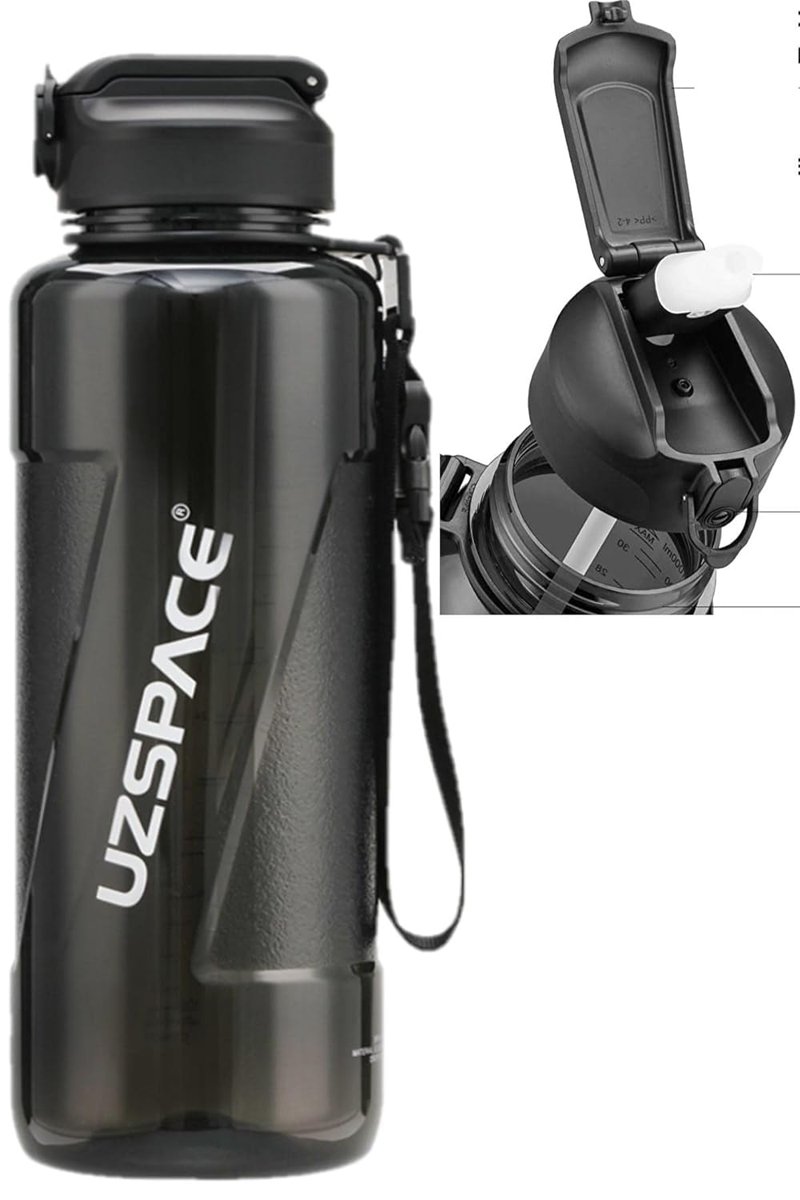 Uzspace FiftyFifty PİPETLİ MEGA BOY 1500ml Tritan Su Matarası Siyah