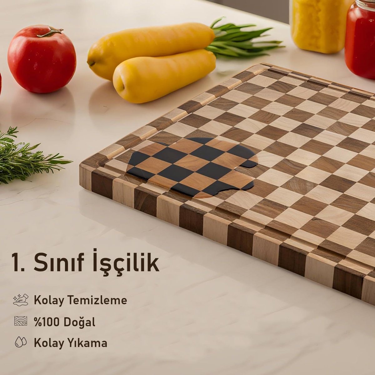 Valkyrie Doğal Akasya Ahşap Kesme Tahtası 43x33 cm – Kaydırmaz Tabanlı, Profesyonel Servis & Sunum Tahtası