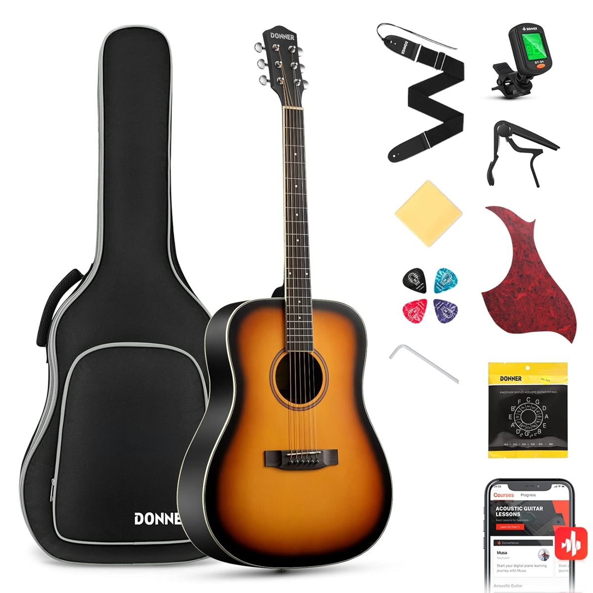 Donner DAG-1S Akustik Gitar Paketi (Sunburst)