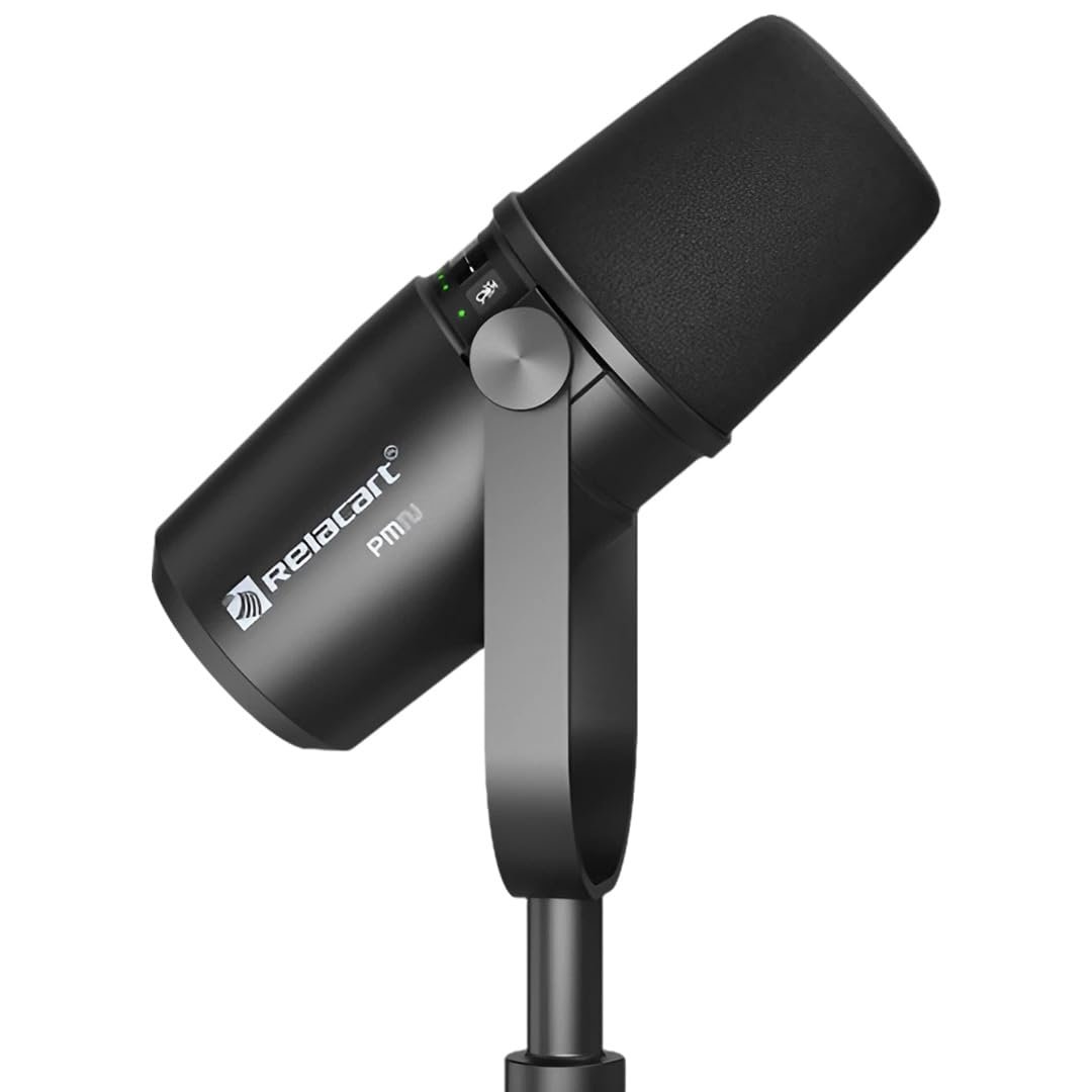 Relacart PM2 Black | Kardioid Dinamik Podcast Mikrofonu | USB-C & XLR (PC | Mac | iOS | Android Uyumlu)