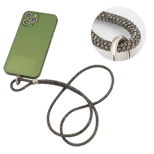 CONSTRAIN - Cep Telefonu Boyun Askısı, Swarovski Taşlı Işıltılı Askı, Ayarlanabilir, Metal Halkalı, Hafif  Şık Askı İpi, Suya Dayanıklı Tasarım - Antrasit