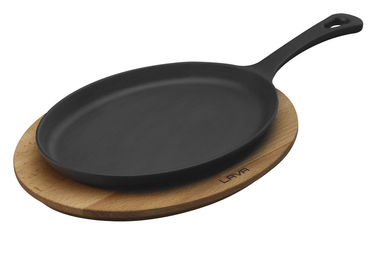 Lava Fajita Tavası ve Ahşap Altlığı, 17x23 cm, Saplı, Oval