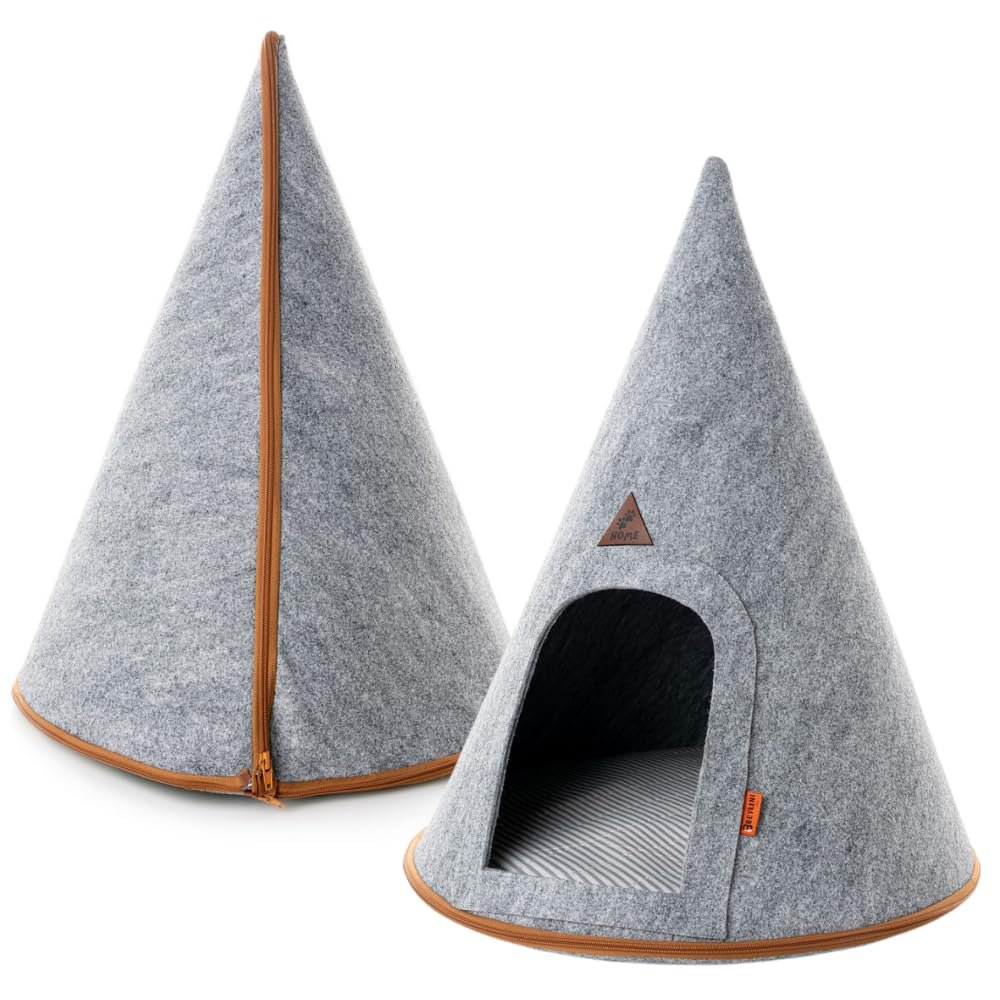 BEYLİNİ Kedi Evi Köpek Çadırı Katlanabilir Taşınabilir Demonte Kolay Kurulum Şık Dizayn Yaz Kış Isı Yalıtımı Minder ve Çantalı Pet Hayvan Genel Kullanım Medium Boy 45x45x50 Cm Gri