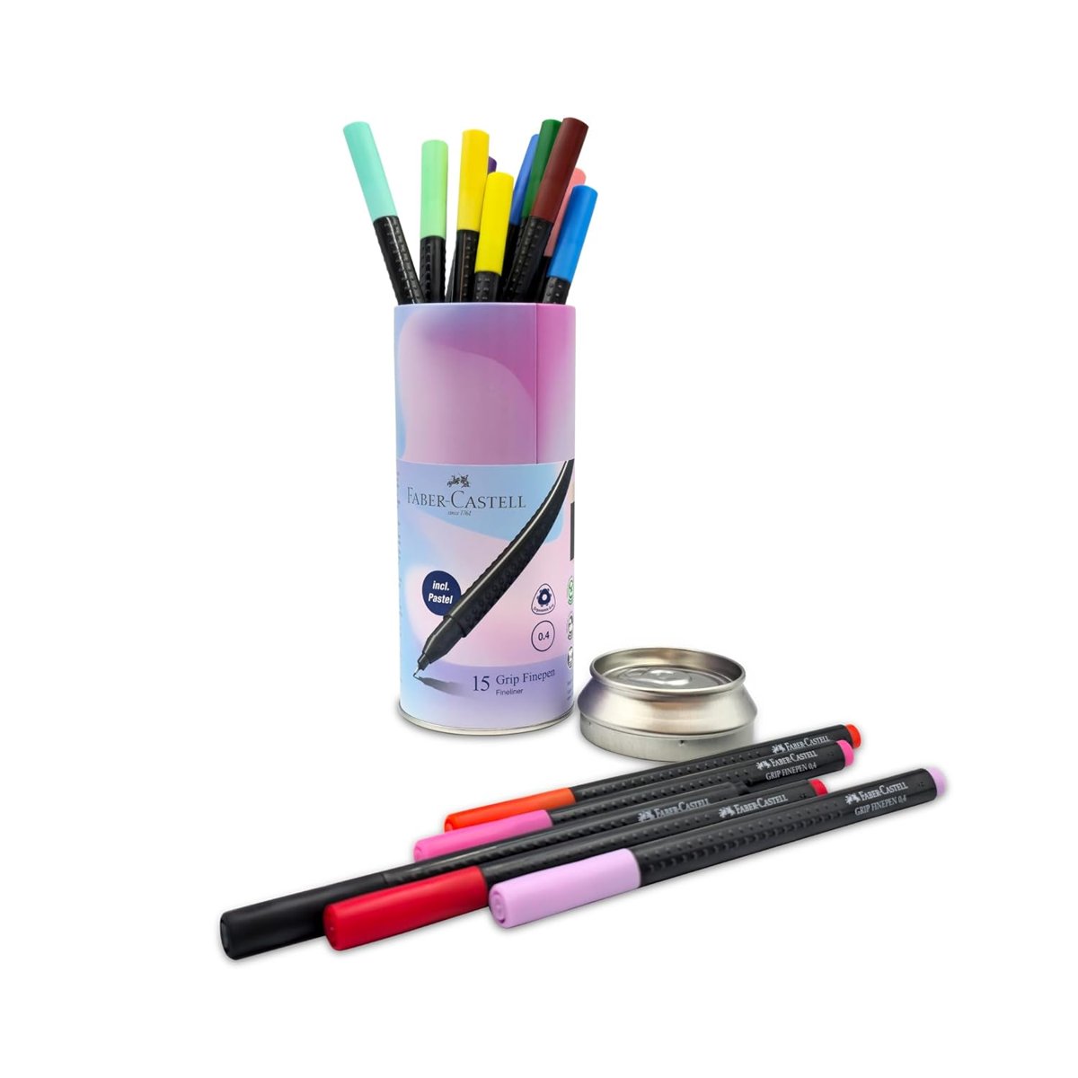 Faber-Castell Grip Finepen İnce Keçe Uçlu Kalem Seti, 15’li, 0.4 mm, Metal Destekli Uç, Ergonomik Gövde, Cetvel ve Şablon Uyumlu, Özel Kutulu